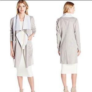 Badgley Mischka JoJo Faux Suede Duster Jacket Grey size Small
